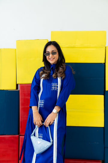 Electric Indigo Blue Grid Dress