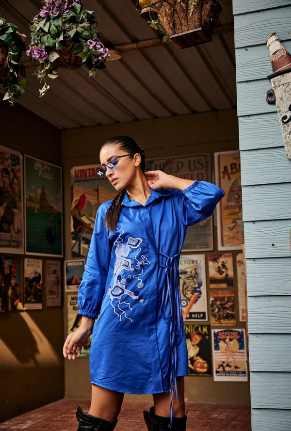 Blue Crossed Shirt Dress