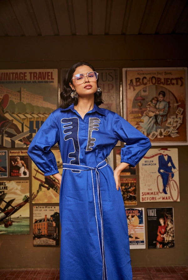 Texture Blue Shirt Dress