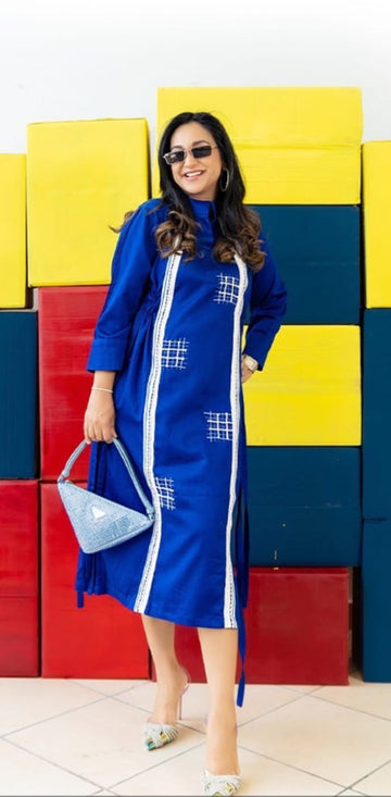 Indigo Blue Grid Dress