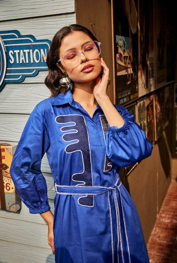 Texture Blue Shirt Dress - Puja Agarwal