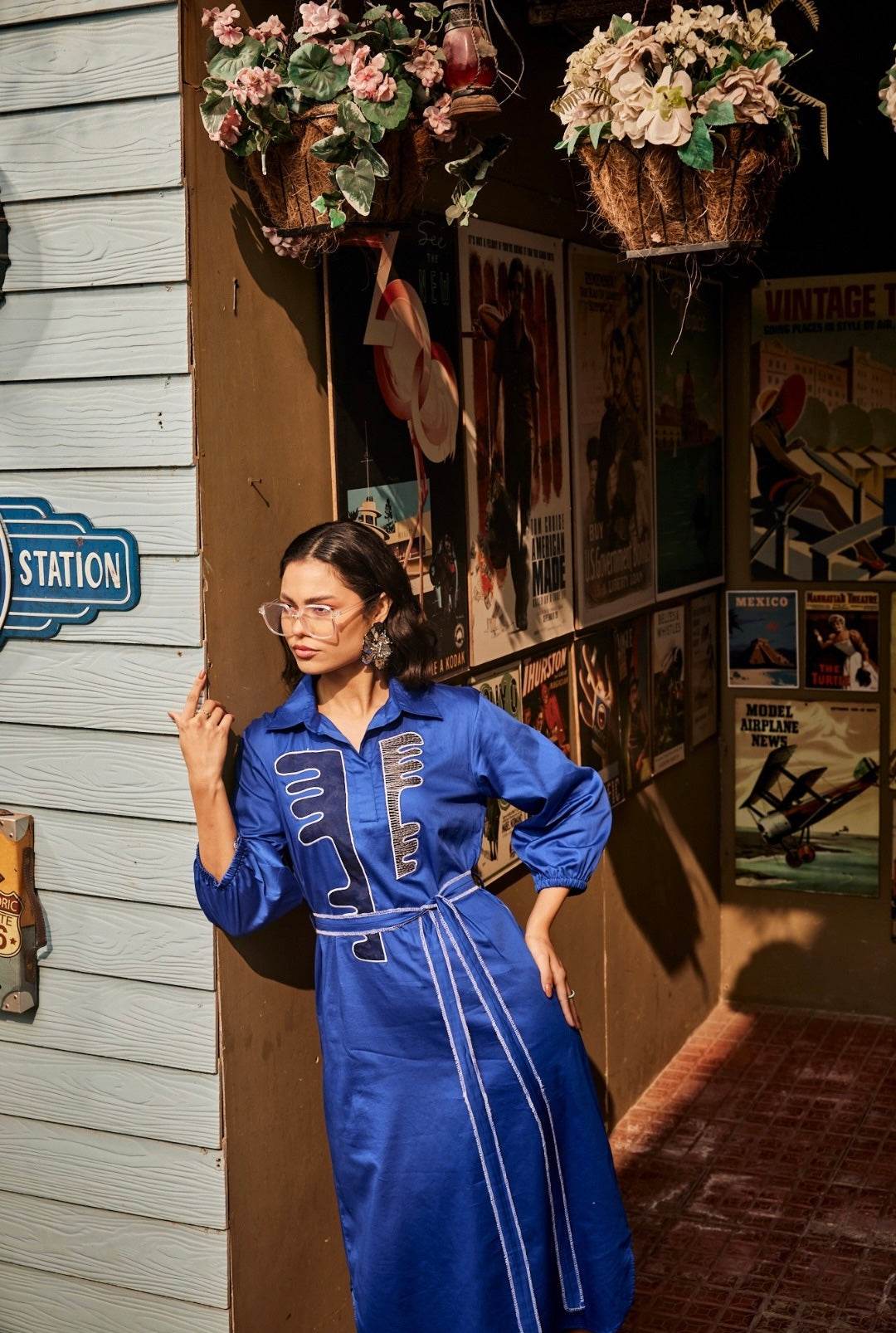 Texture Blue Shirt Dress - Puja Agarwal
