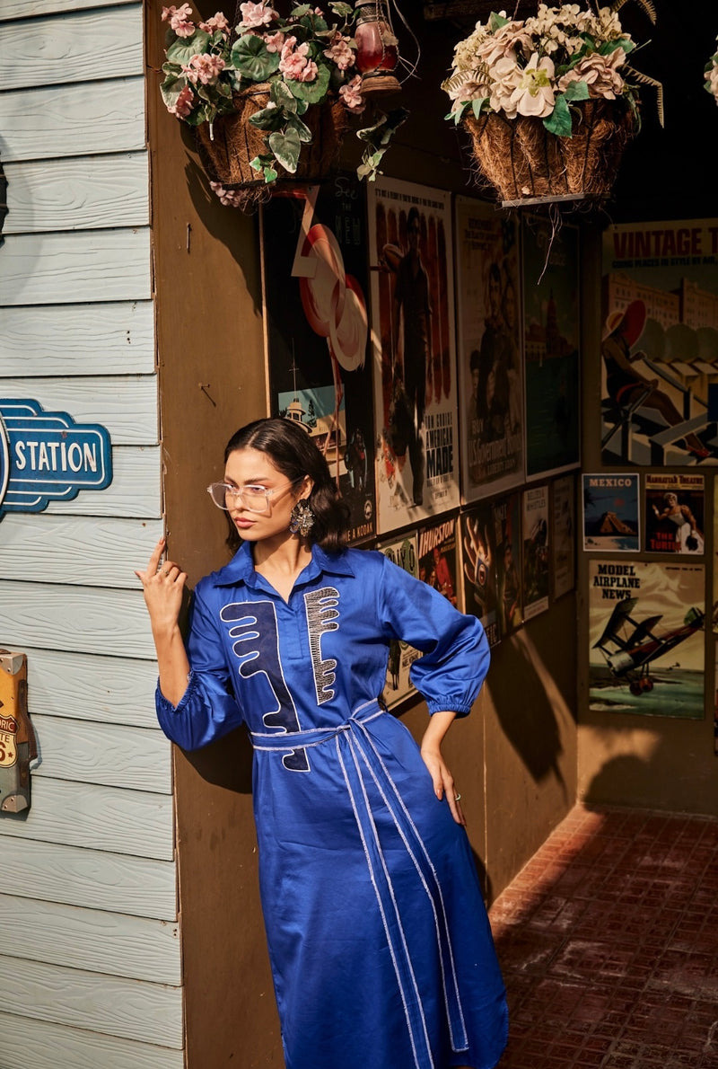 Texture Blue Shirt Dress