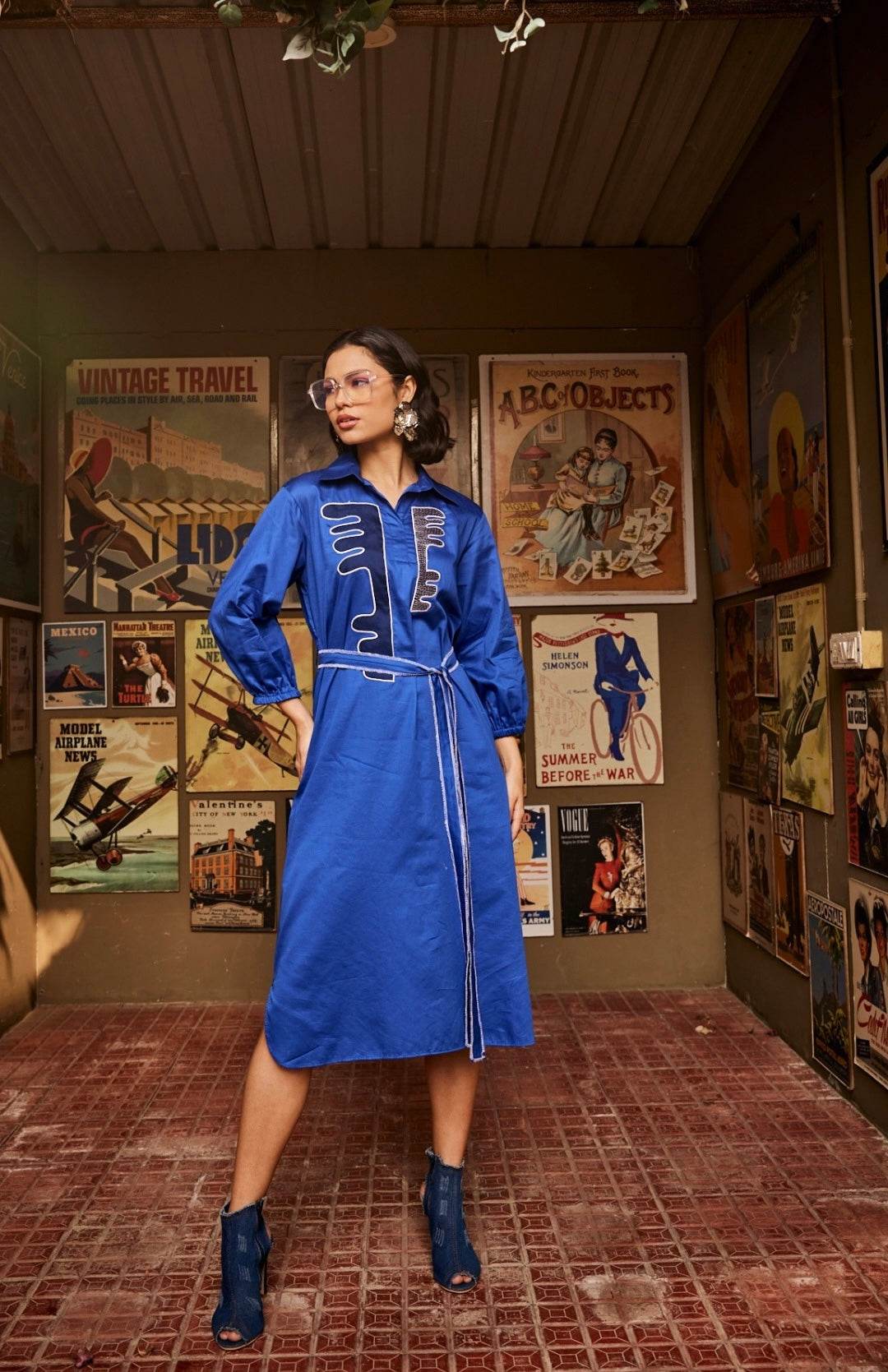 Texture Blue Shirt Dress - Puja Agarwal