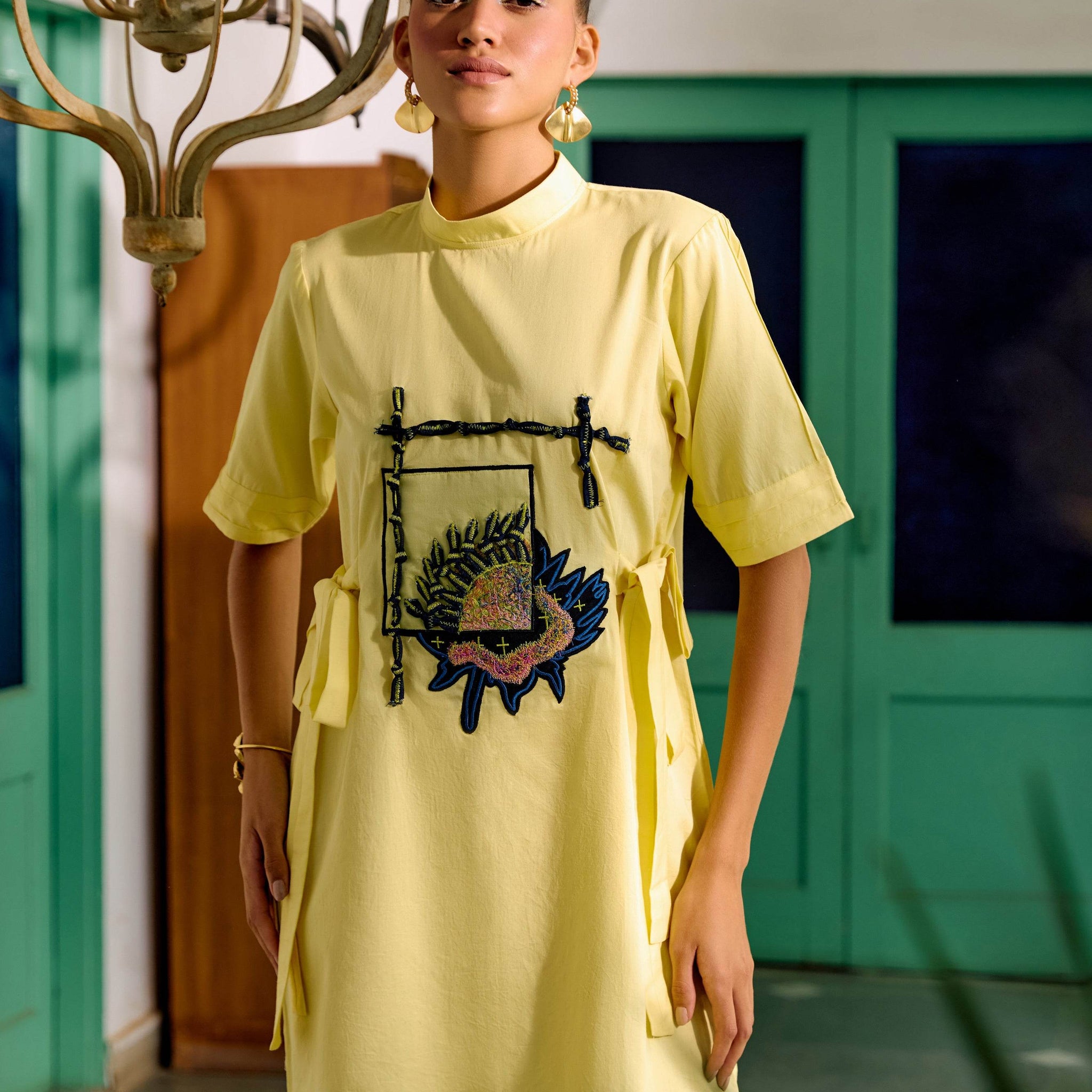 Citrus Yellow Printed Tunic Dress - Puja Agarwal
