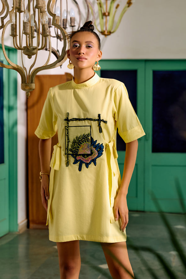 Citrus Yellow Printed Tunic Dress