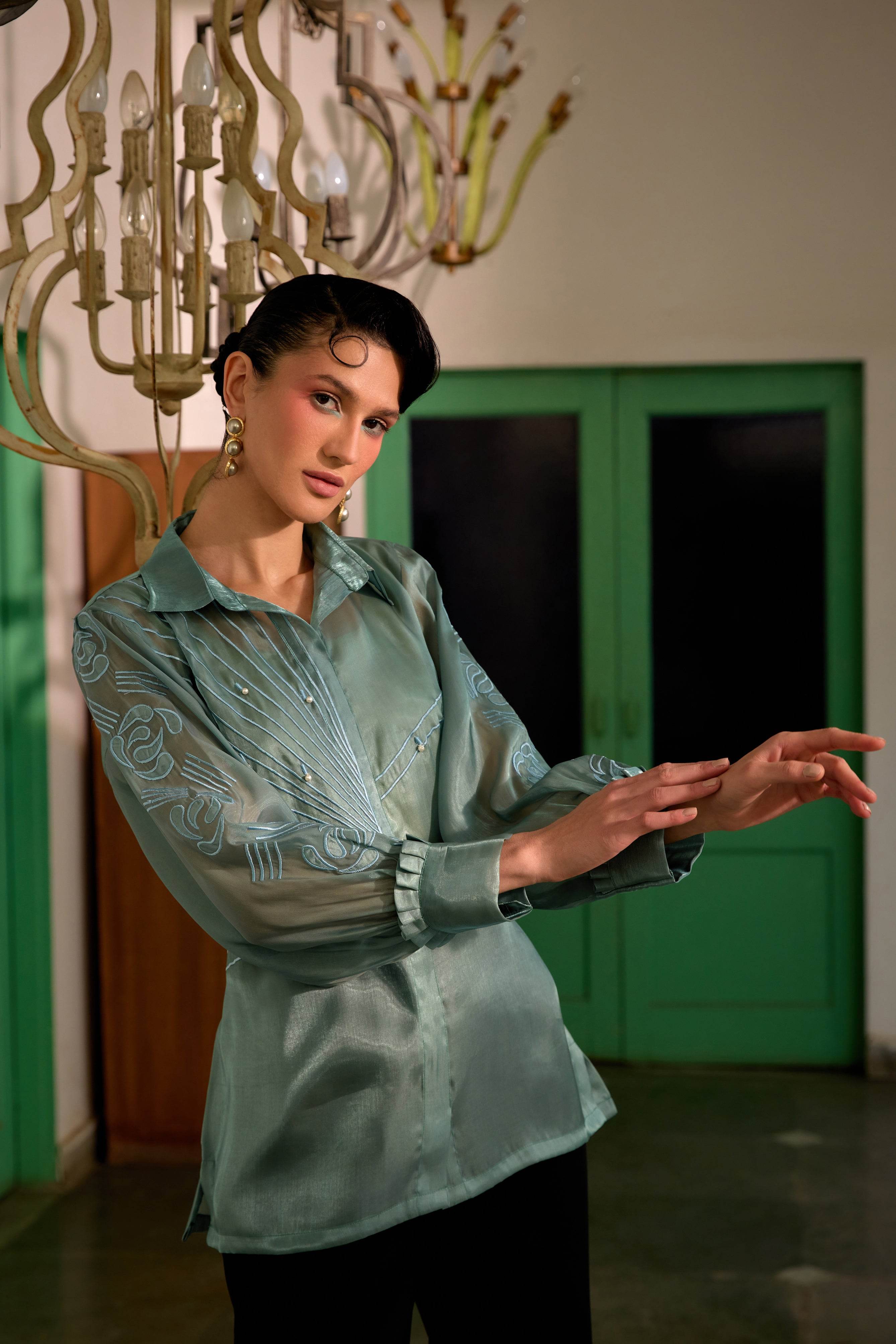 Fringe Finesse in Sea Green - Puja Agarwal