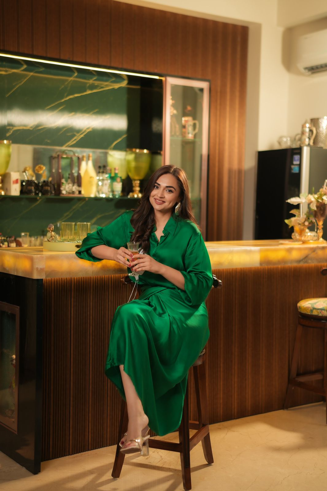 Emerald Green Bloom Skirt & Shirt Set