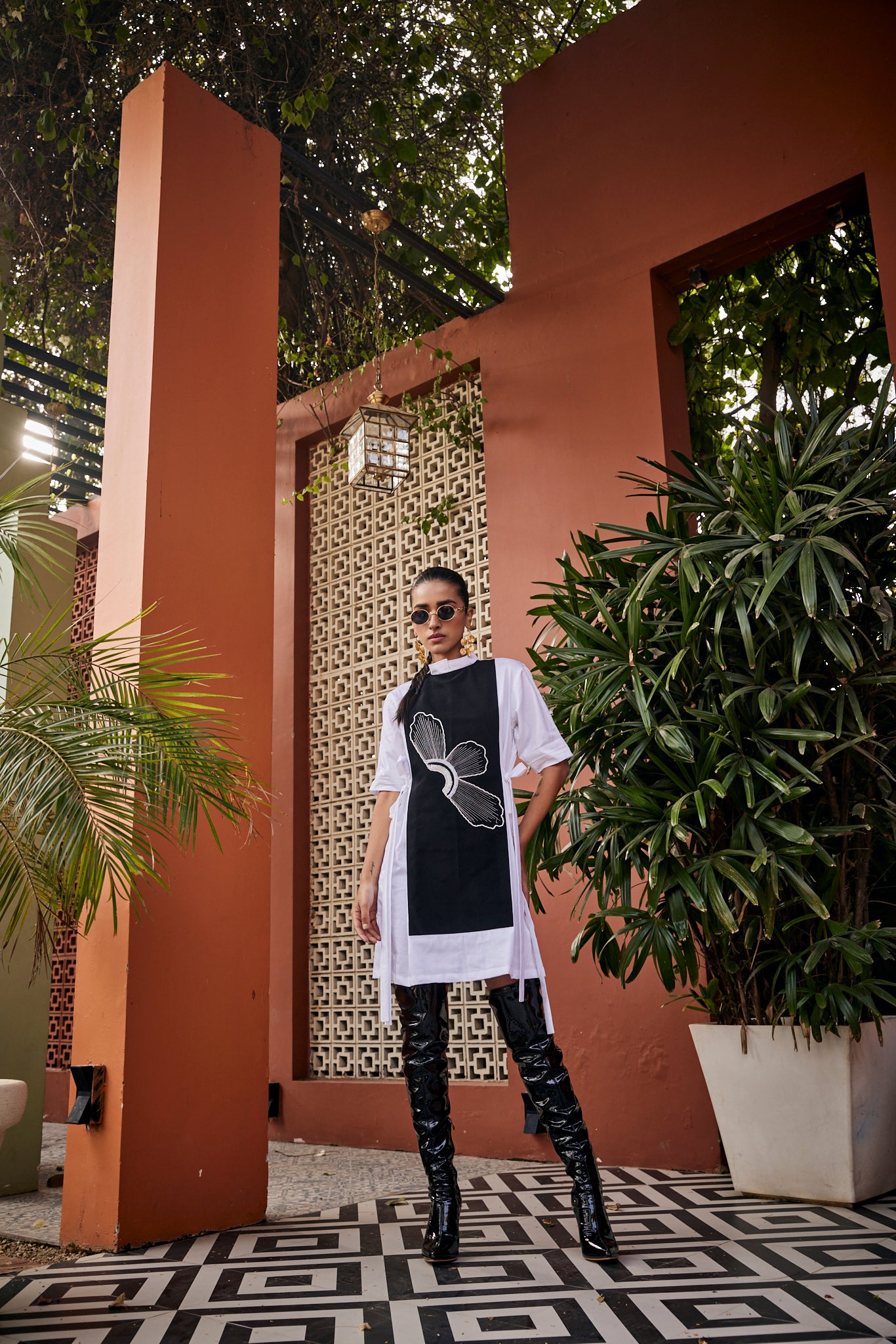 Monochrome Wing Black & White Tunic Dress
