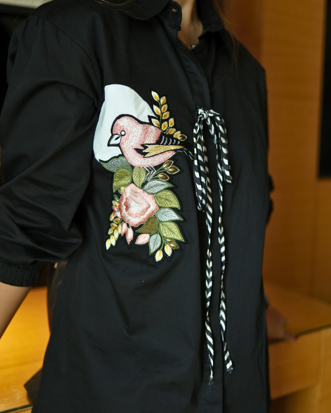 Noir Petal Black Shirt & Ivory White Pant Co-ord Set