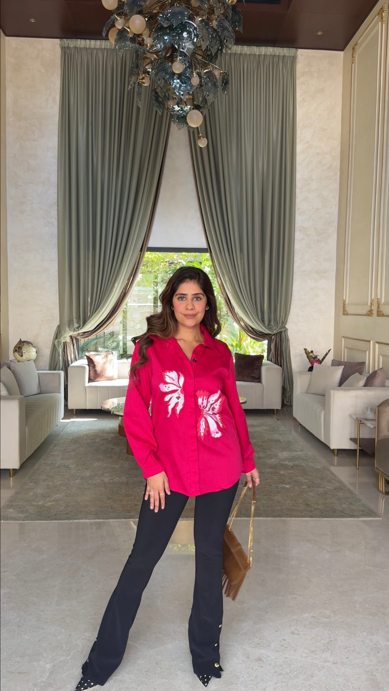 Scarlet Flutter Red Embroidered Shirt / Co-ord Set