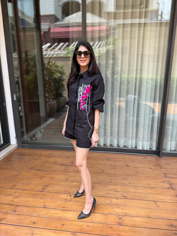 Noir Graffiti Black Shirt / Co-ord Set - Puja Agarwal