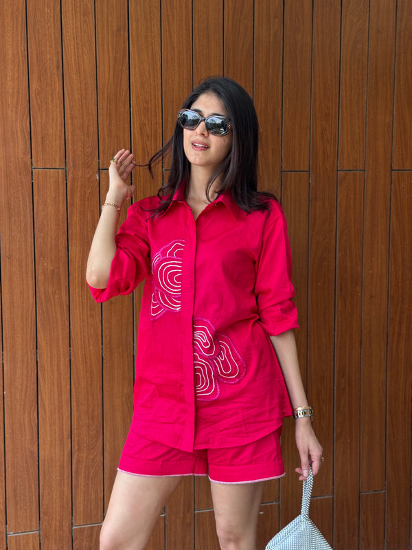Crimson Current Pinkish Red Shirt/ Co-ord Set - Puja Agarwal