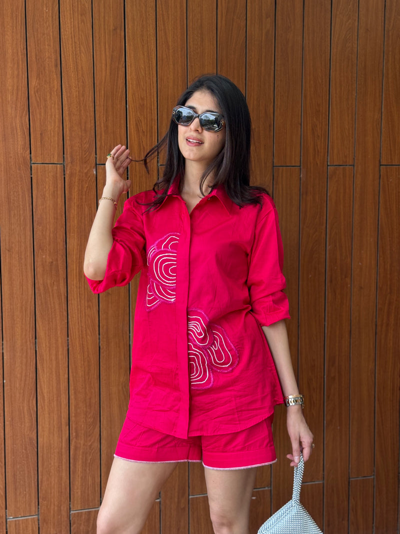Crimson Current Pinkish Red Shirt/ Co-ord Set - Puja Agarwal
