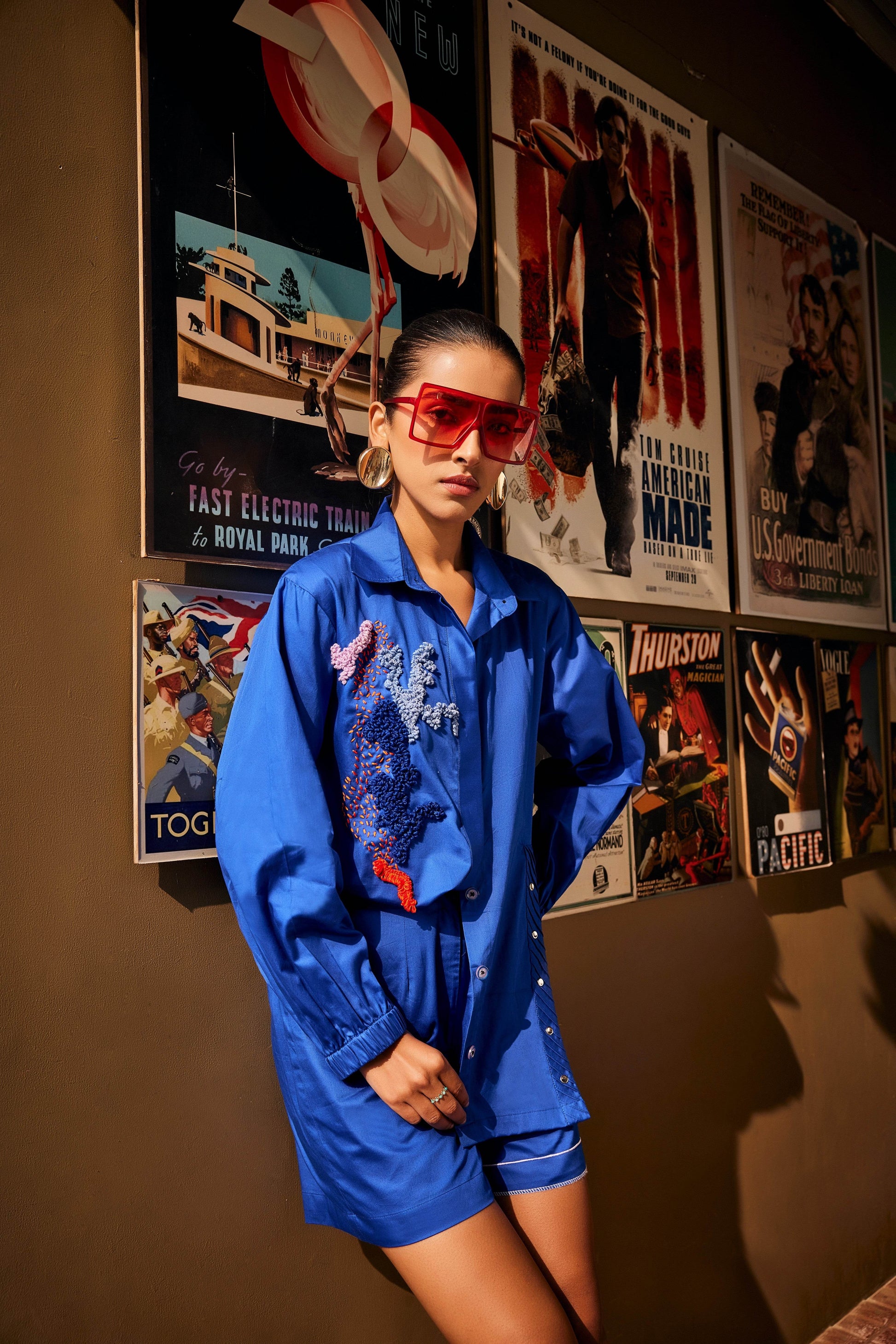 Electric Bloom Blue Shirt / Co-ord Set - Puja Agarwal