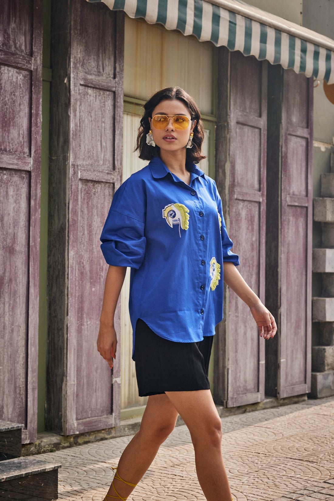 Tropical Eye Blue Embroidered Shirt - Puja Agarwal