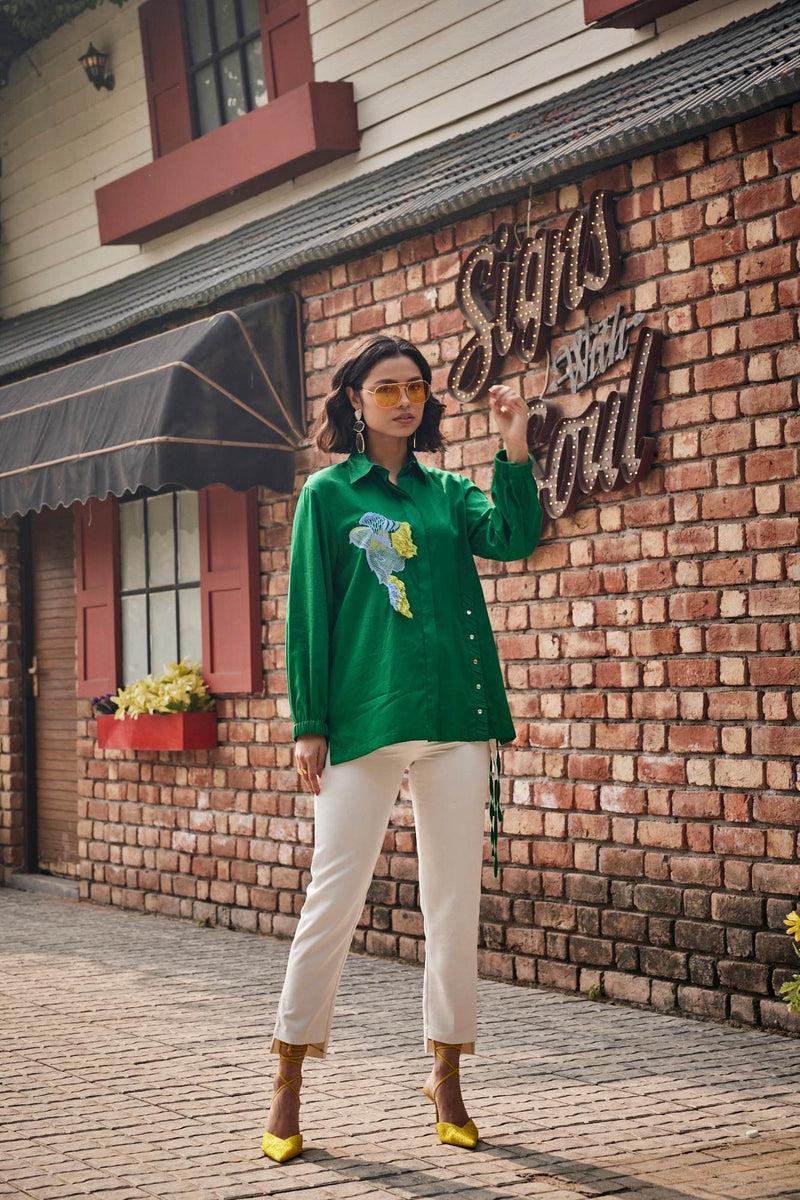 The Tropic Stitch Green Shirt / Co-ord Set - Puja Agarwal