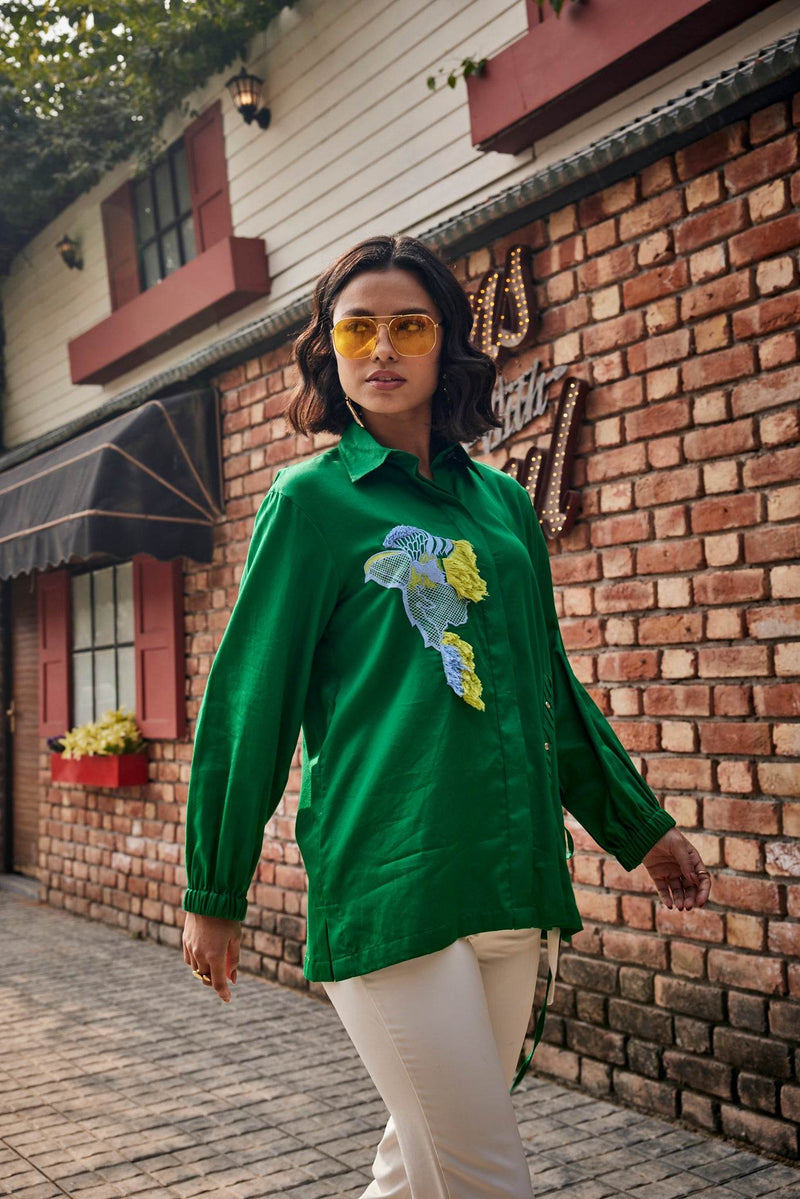 The Tropic Stitch Green Shirt / Co-ord Set - Puja Agarwal