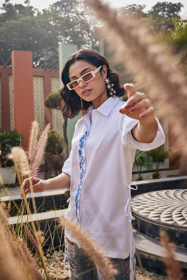 The Indigo Stem White Shirt - Puja Agarwal