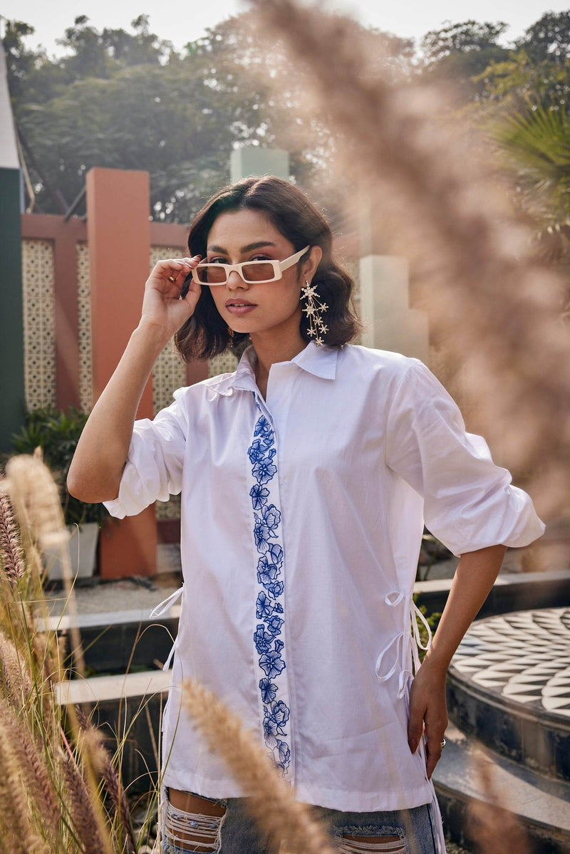 The Indigo Stem White Shirt - Puja Agarwal