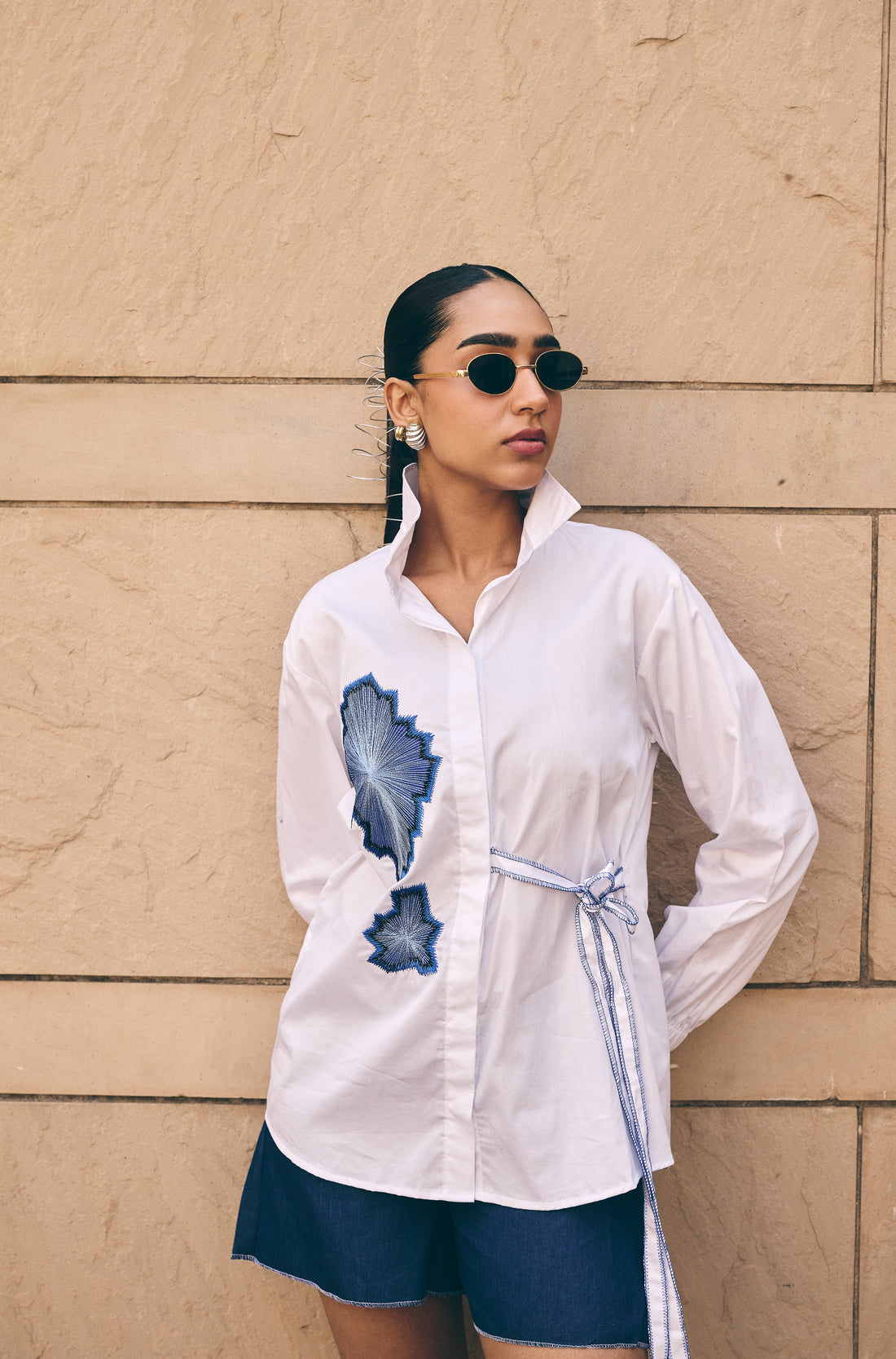 White haze embroidered shirt/co-ord set