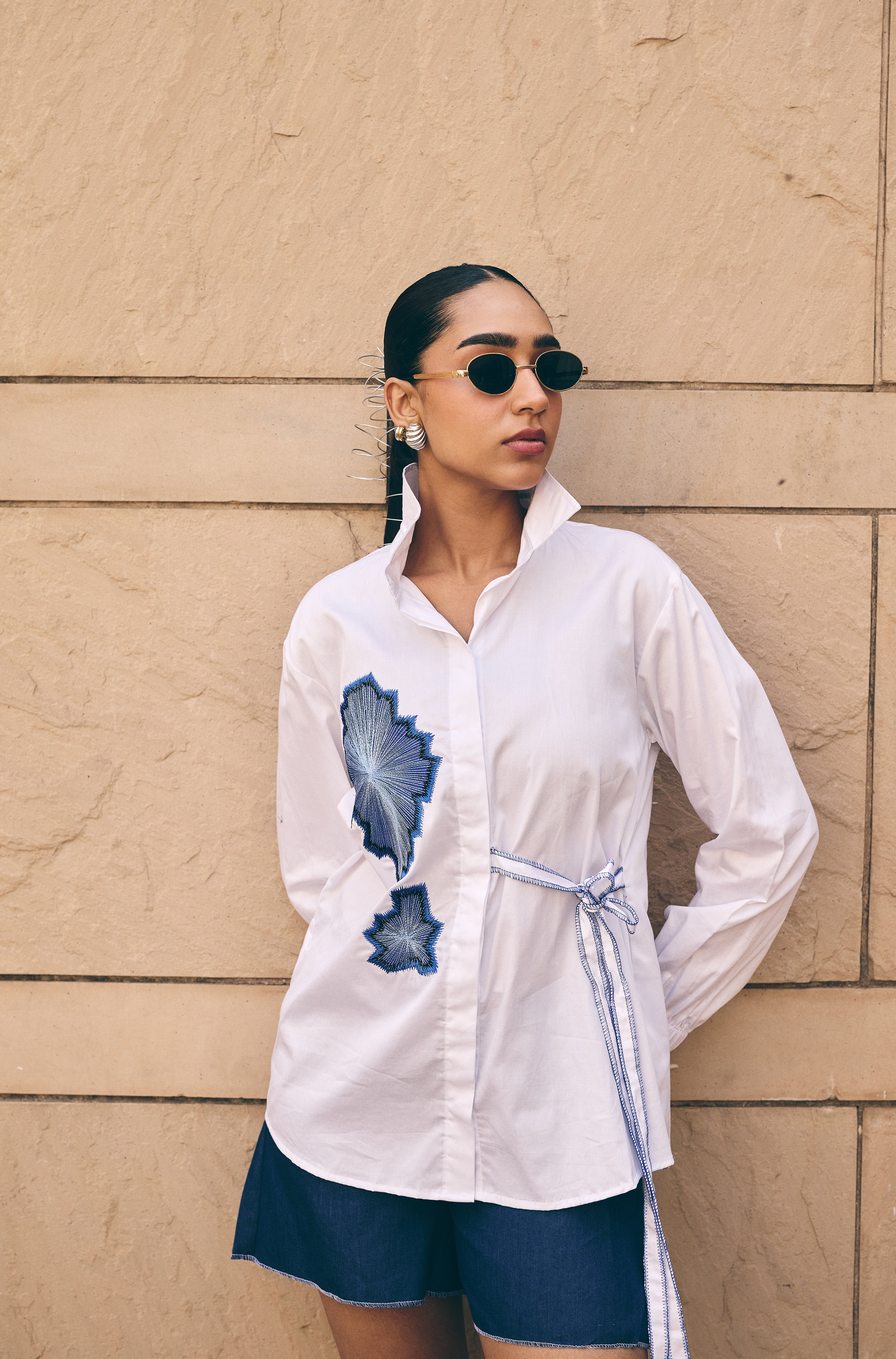 White haze embroidered shirt/co-ord set