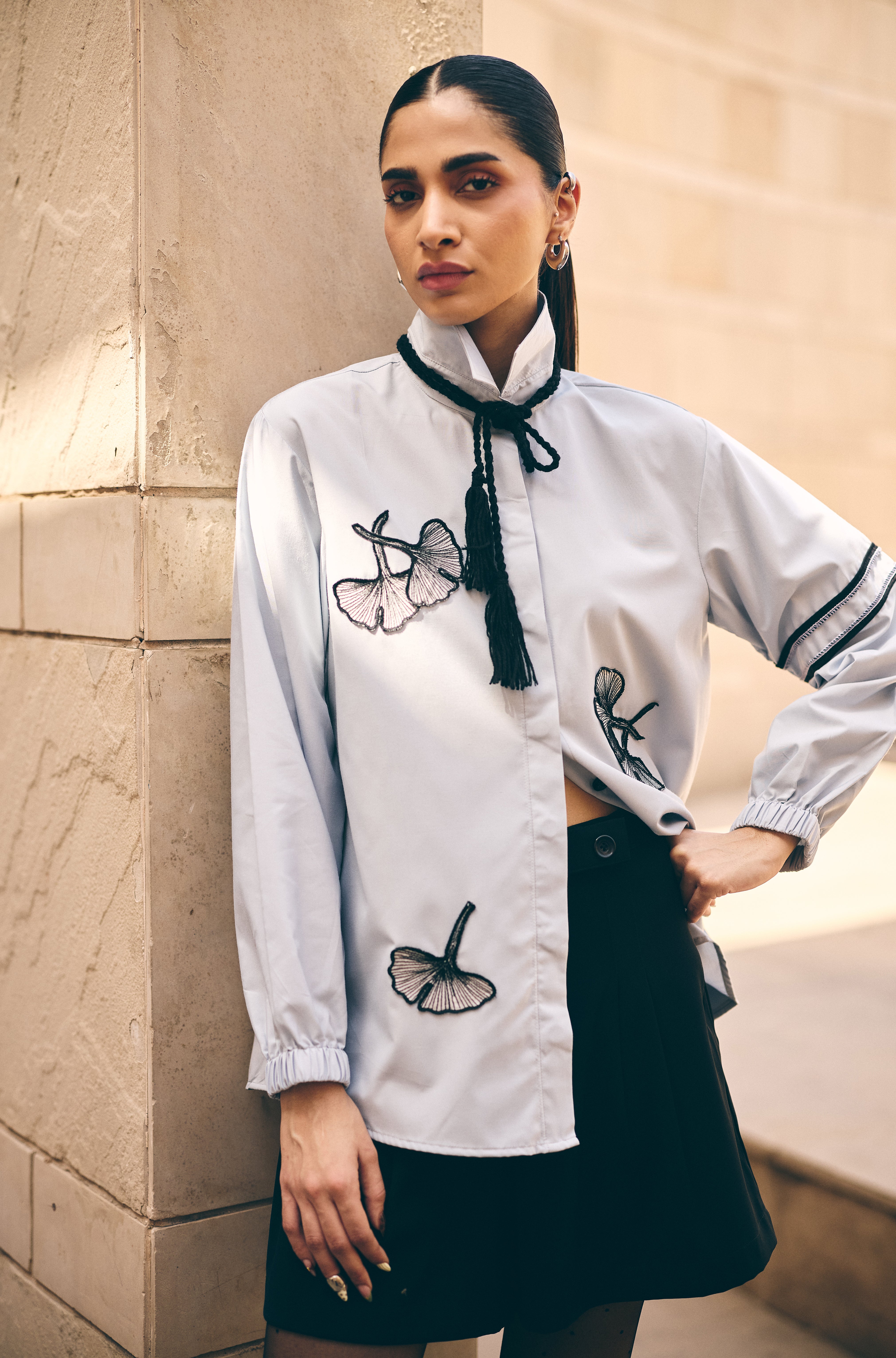 Steel grey aster Embroidered shirt/co-ord set