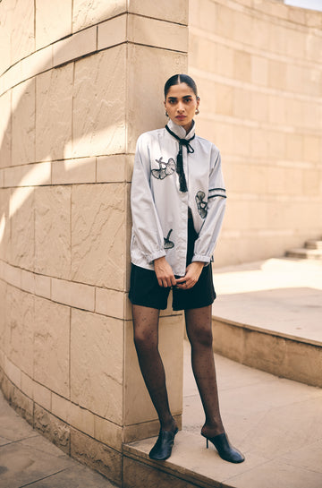 Steel grey aster Embroidered shirt/co-ord set