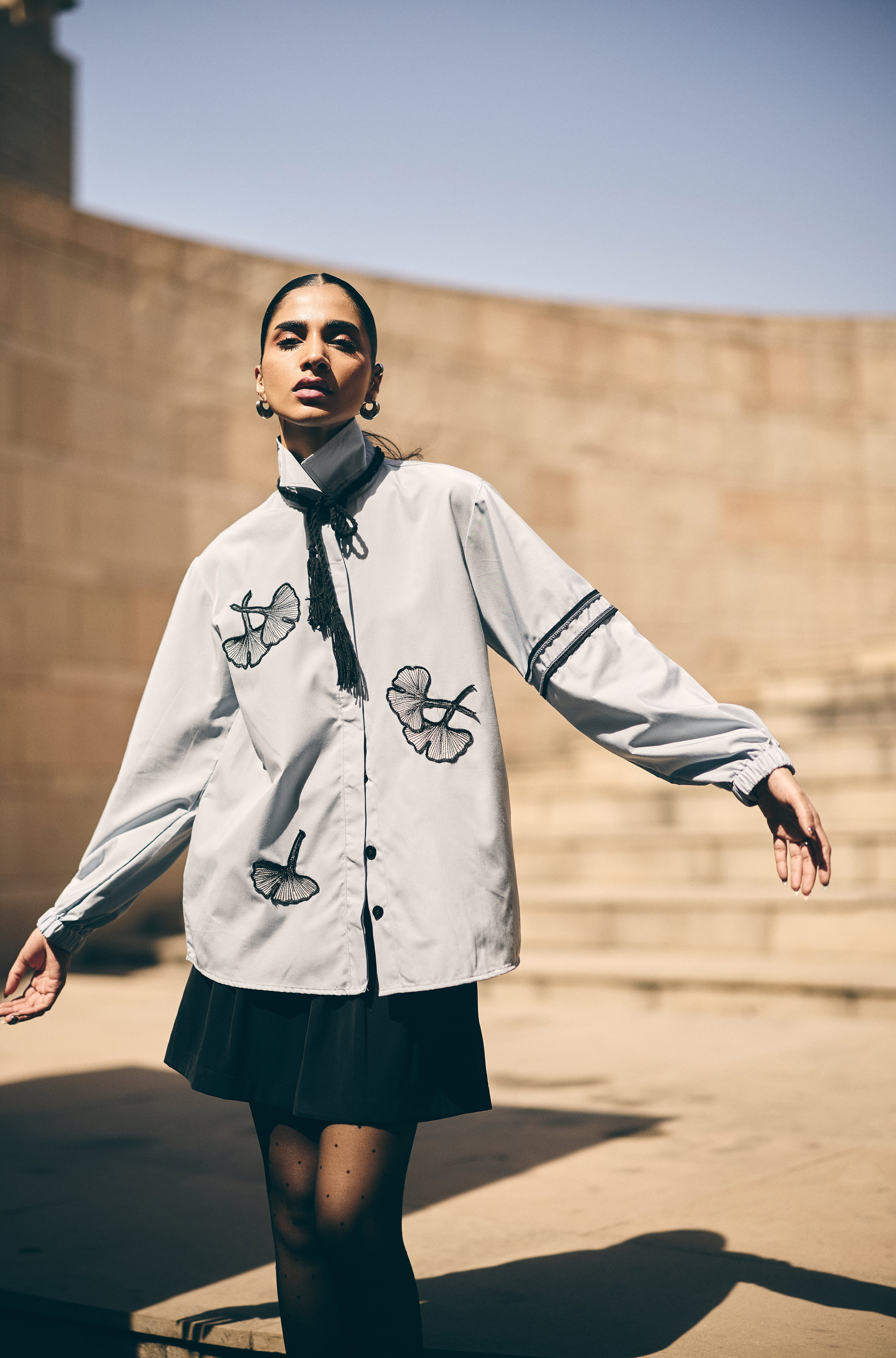 Steel grey aster Embroidered shirt/co-ord set