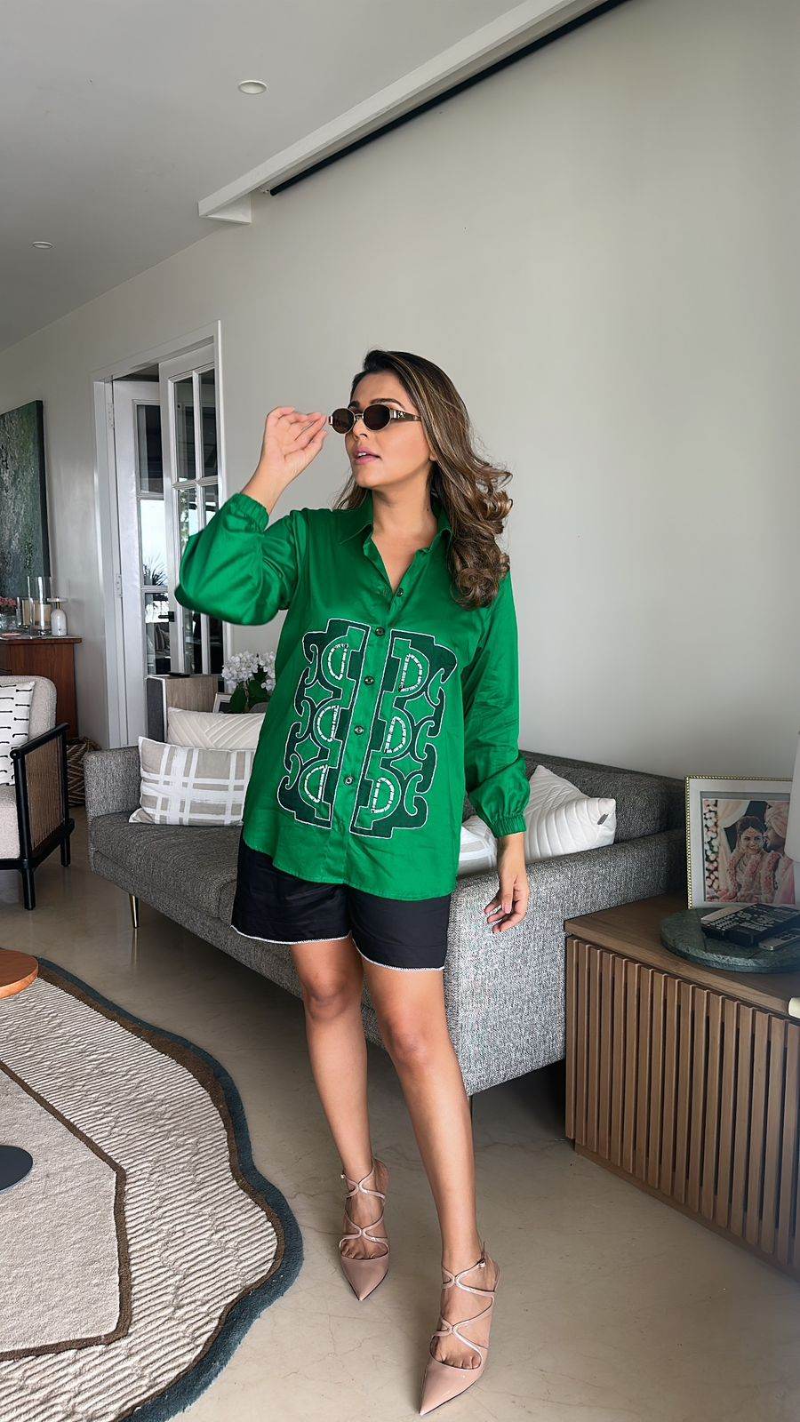 Green Abstract Embroidered Shirt / Co-ord Set - Puja Agarwal