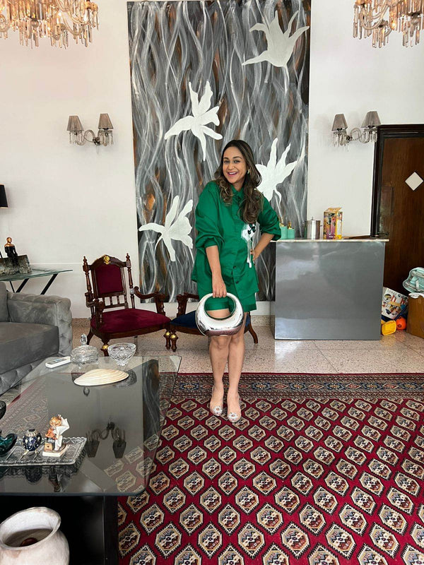 Emerald Bloom Green Shirt/Co-ord Set - Puja Agarwal