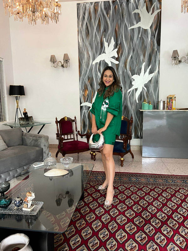 Emerald Bloom Green Shirt/Co-ord Set - Puja Agarwal