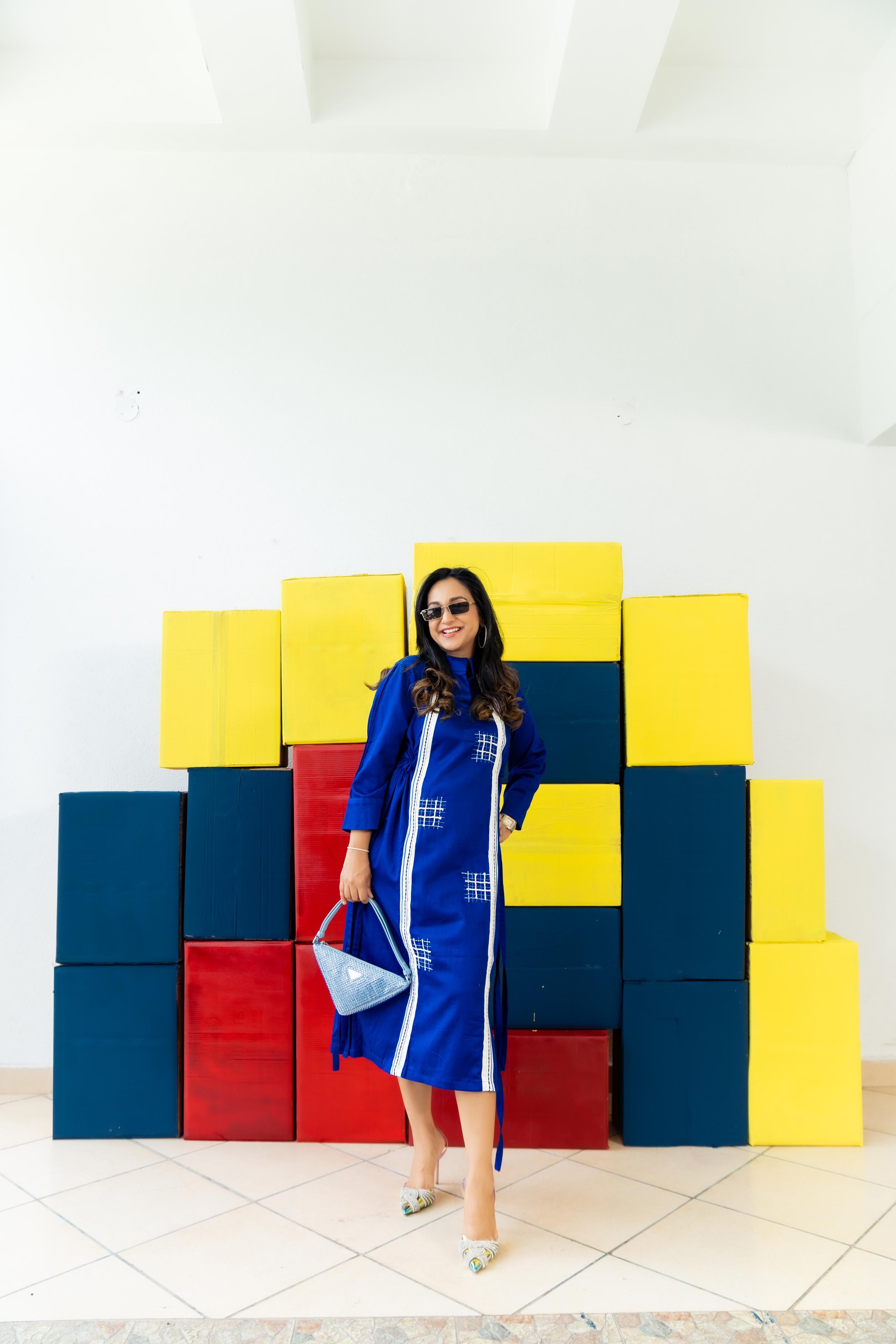 Electric Indigo Blue Grid Dress