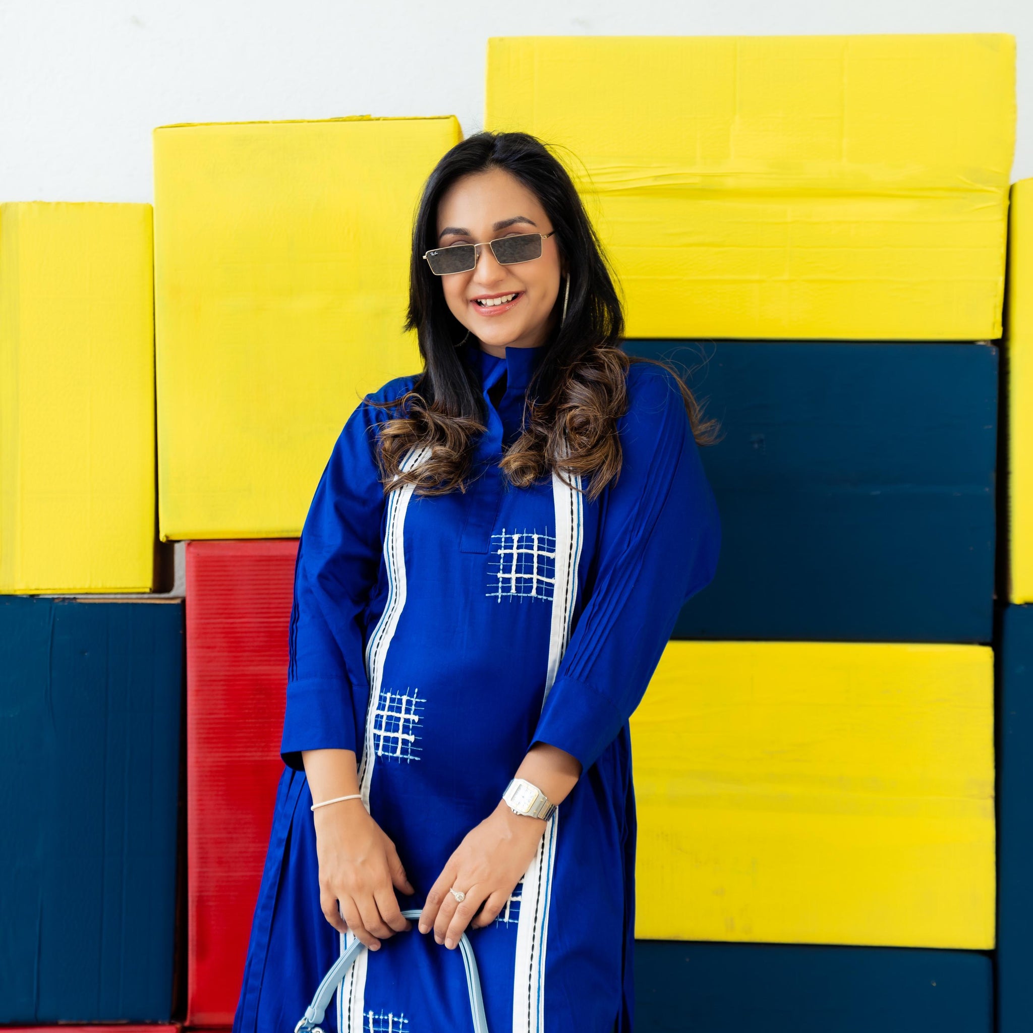 Electric Indigo Blue Grid Dress
