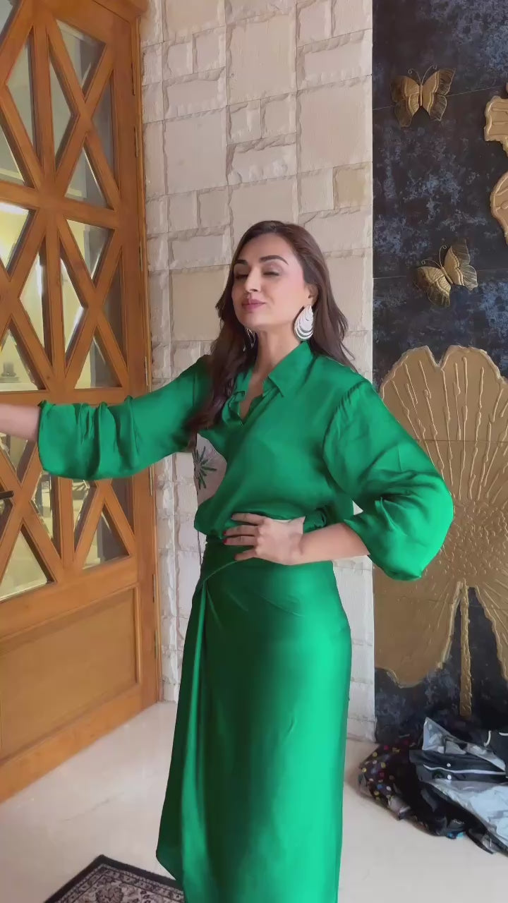 Emerald Green Bloom Skirt & Shirt Set